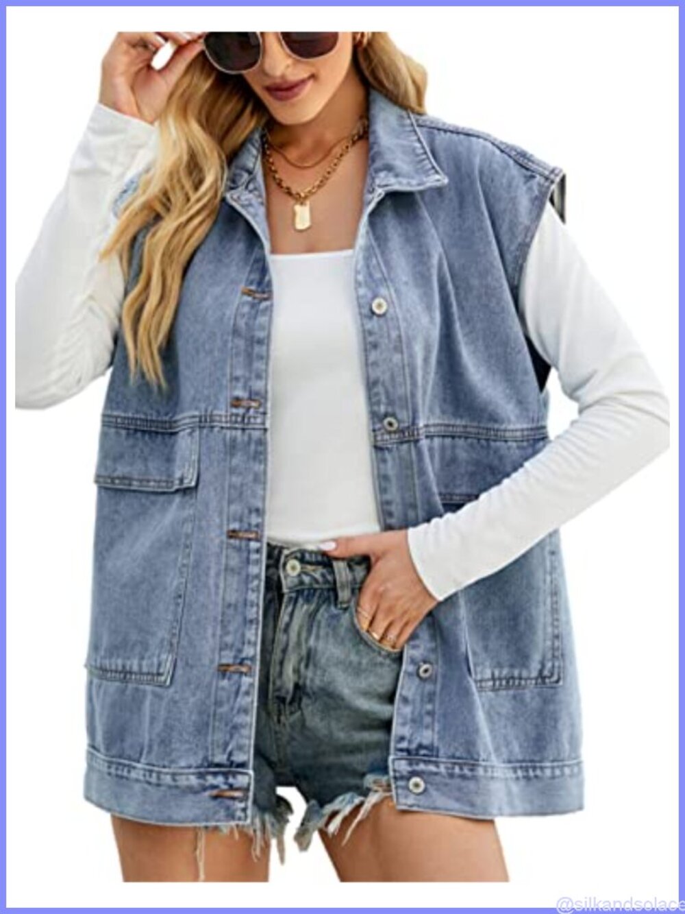 Oversized Denim Vest Sleeveless Jean Jacket Top Button Down